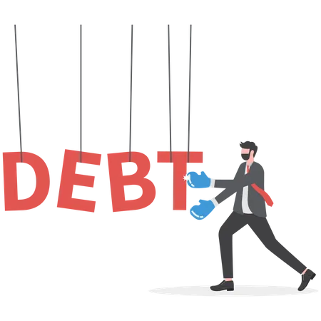 Businessman Punching The Big Debt Illustration