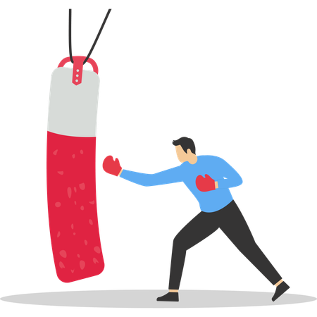 Businessman punching boxing sandbag  Illustration