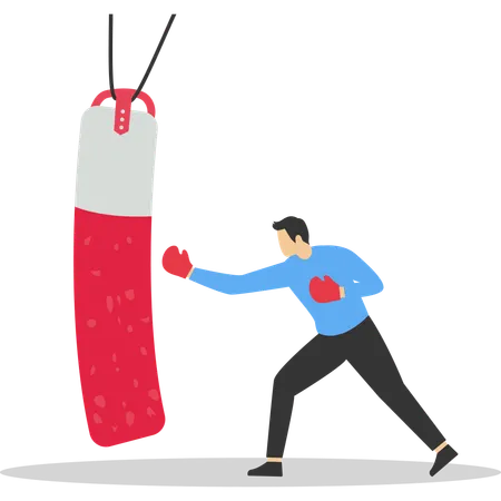 Businessman punching boxing sandbag  Illustration