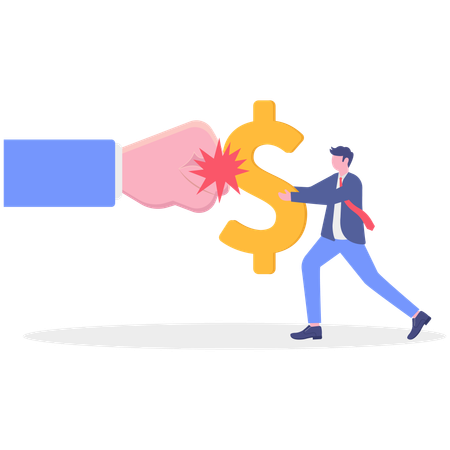Businessman punching dollar coin  Illustration