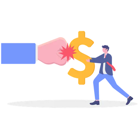 Businessman punching dollar coin  Illustration