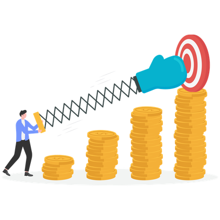 Businessman punching financial goal for getting financial profit  Illustration