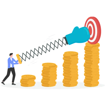 Businessman punching financial goal for getting financial profit  Illustration