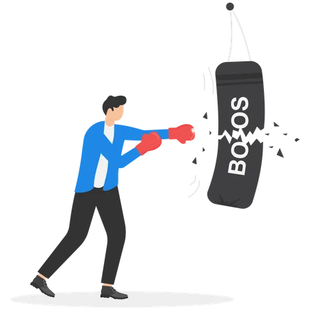 Businessman And Punching Bag With Word Boss Design Vector Illustration Illustration