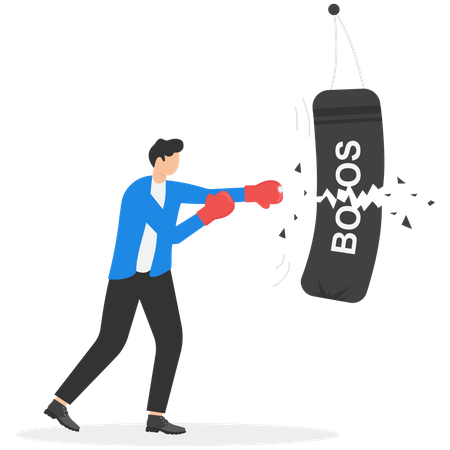 Businessman punching on punching bag  Illustration