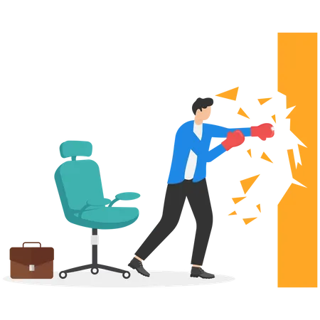 Businessman punching wall of comfort zone  Illustration