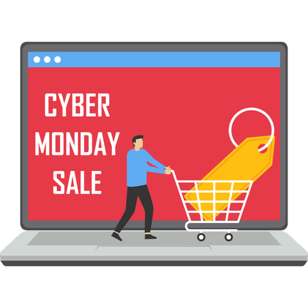 Businessman purchases items in cyber monday sale  Illustration