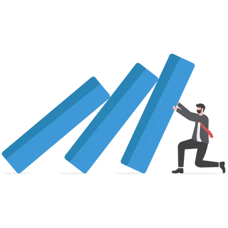 Businessman push back falling dominos  Illustration