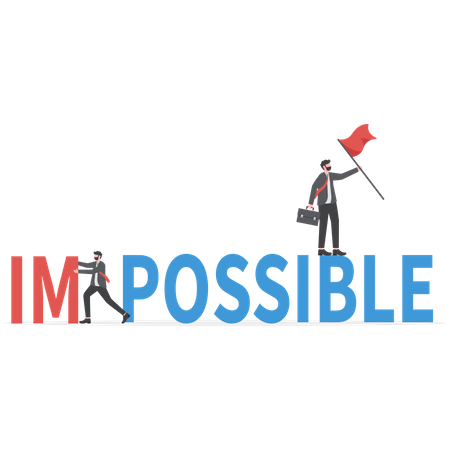 Businessman Push Big Impossible Word And Change Possible To Success  Illustration