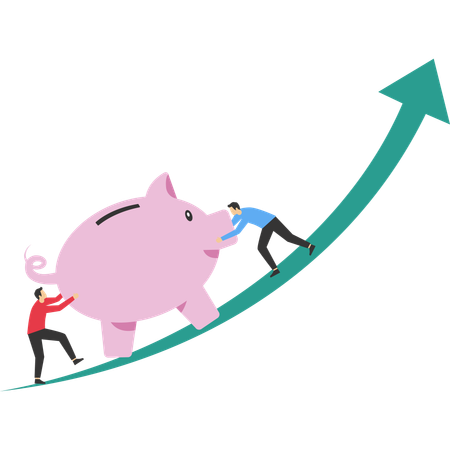 Businessman push big piggy bank up rising graph  Illustration