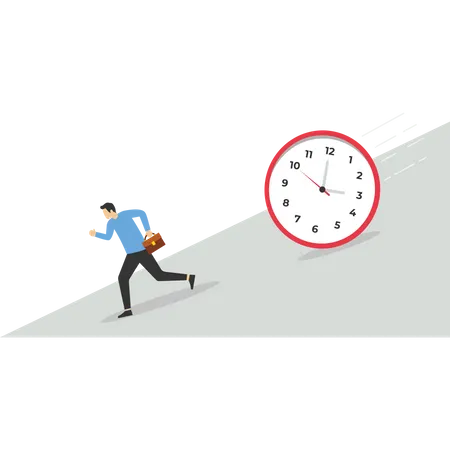 Businessman Push Big Timer Clock Deadline Vector Illustration Design Concept In Flat Style イラスト