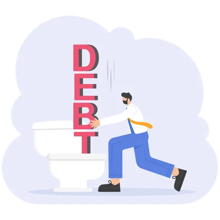 Businessman Push Button Word Debt Down The Toilet Stress Management Concept Illustration