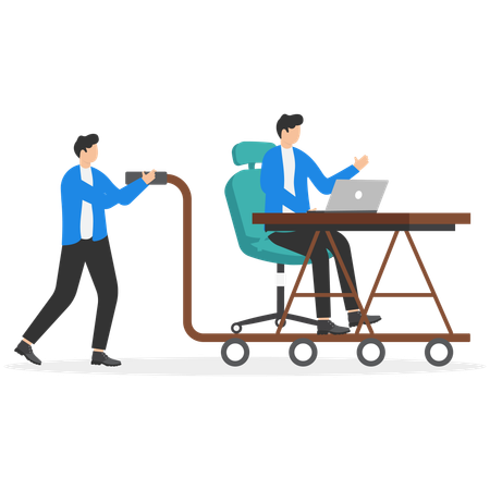 Businessman push cart with office workplace  Illustration