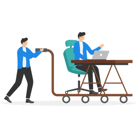 Businessman push cart with office workplace  Illustration