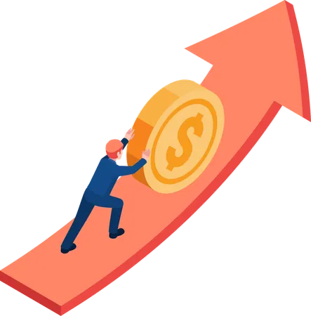 Businessman Push Coin Up on growth graph  Illustration