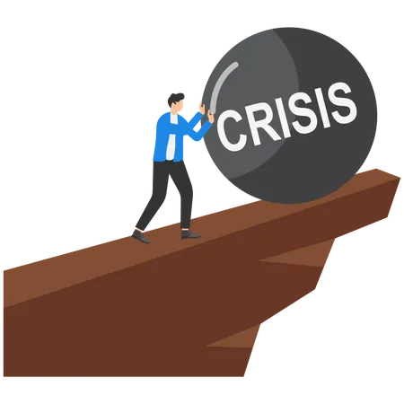 Businessman Push The COSTS Ball To The Edge Of The Cliff Design Vector Illustration Illustration