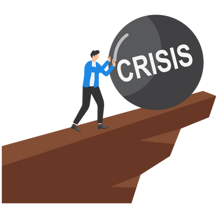 Businessman push crisis of the rock  Illustration