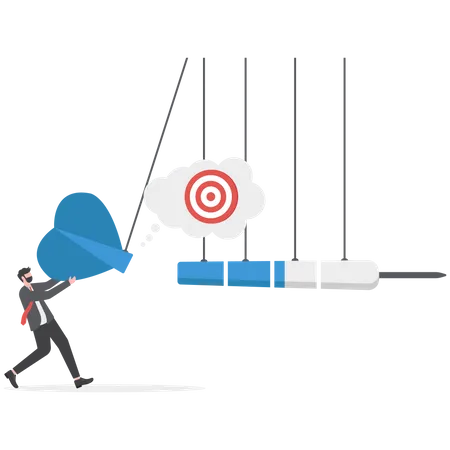 Business Impact Or Momentum Influence Or Motivation To Reach Target Effort Or Inspiration To Success Workflow Or Progress Energy Or Force Concept Businessman Push Dart Pendulum To Reach Target Illustration