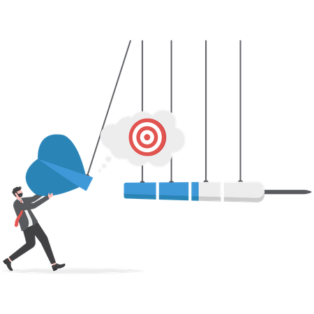 Businessman push dart pendulum to reach target  Illustration