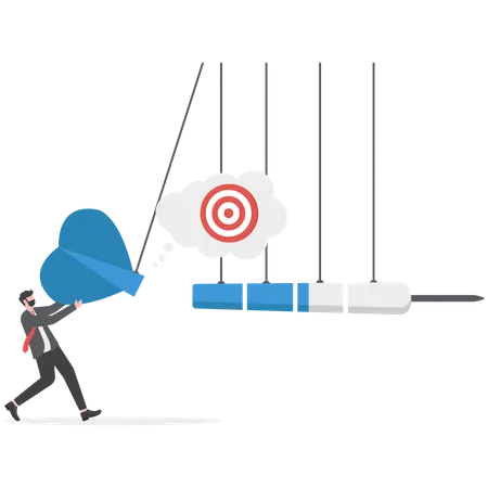 Businessman push dart pendulum to reach target  Illustration