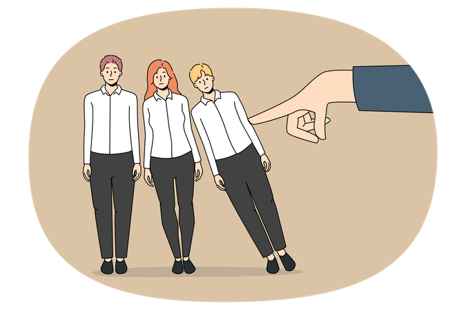 Businessman push employee figures in domino  Illustration