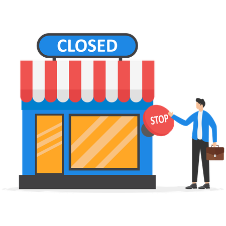 Businessman push on huge red closed button  Illustration