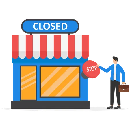 Businessman push on huge red closed button  Illustration