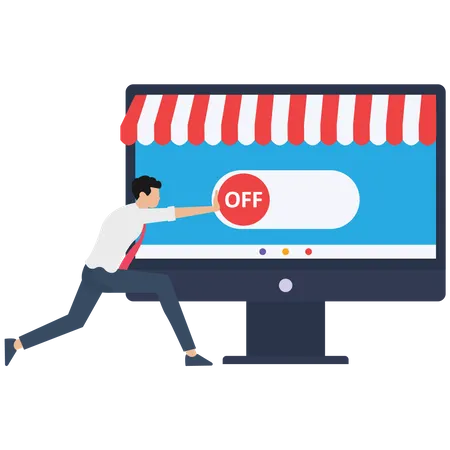 Businessman push setting button switch to off position  Illustration