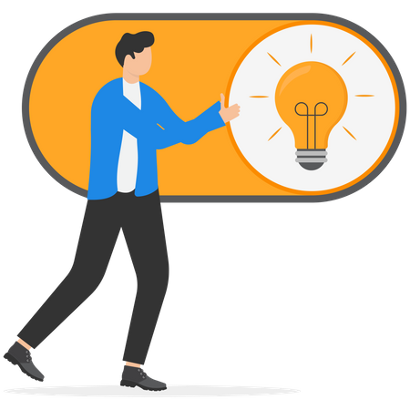 Businessman push toggle switch to turn on idea  イラスト