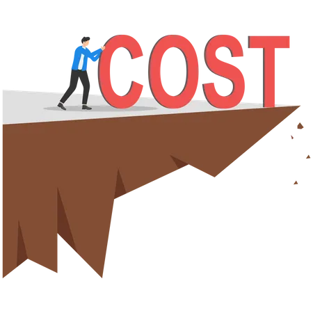 Businessmen Push The Word Cost From The Top Of The Hill Cos Cutting Or Reduction Symbol Vector Illustration Illustration
