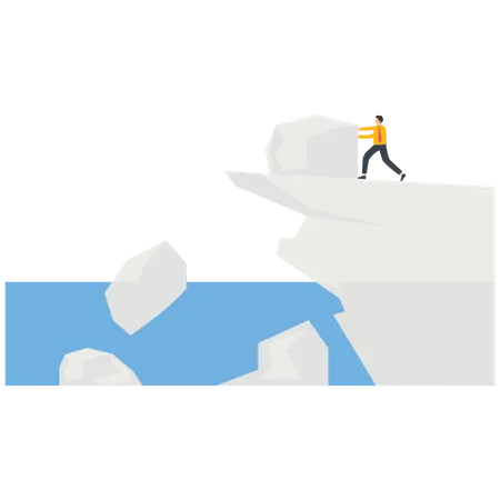 Businessman pushes down the stone to fill the sea  Illustration