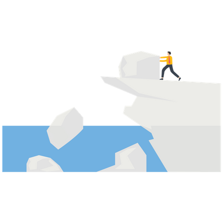 Businessman pushes down the stone to fill the sea  Illustration