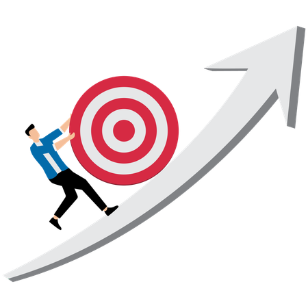 Businessman pushes target upward on arrow  Illustration