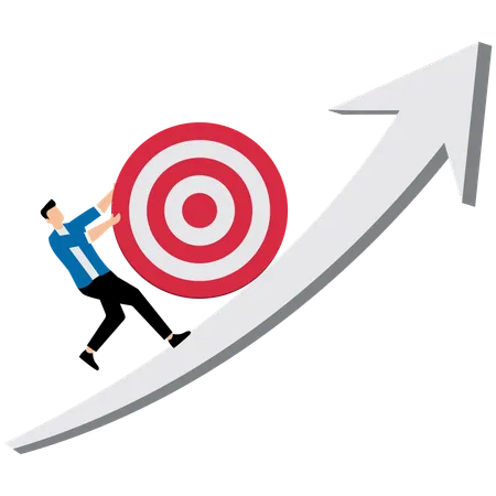 Businessman pushes target upward on arrow  Illustration