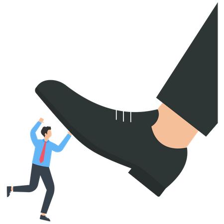 Businessman pushes the giant's foot away  Illustration