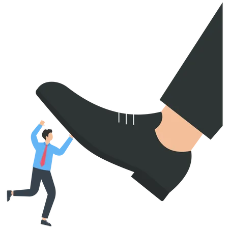 Businessman pushes the giant's foot away  Illustration