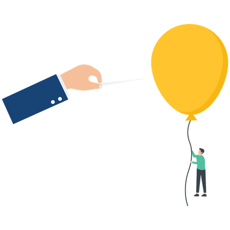 Businessman pushing a needle to poke a balloon  Illustration
