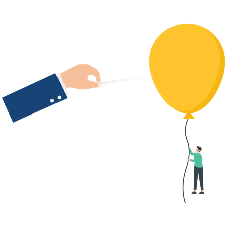 Businessman pushing a needle to poke a balloon  Illustration