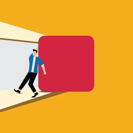Businessman pushing a square object  Illustration
