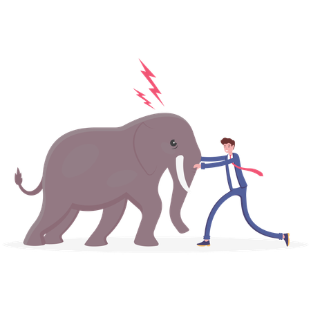 Businessman pushing against an elephant  Illustration