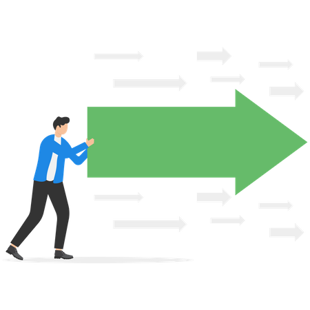 Businessman pushing an arrow in a forward direction  Illustration