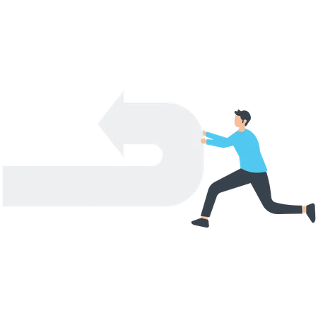 Businessman Pushing and changing arrow direction  Illustration