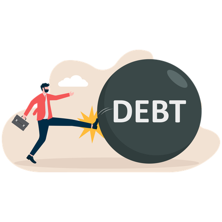 Businessman pushing away debt issues  Illustration