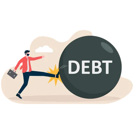 Businessman pushing away debt issues  Illustration