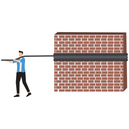 Businessman pushing big wall to reveal new business success  Illustration