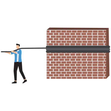 Businessman pushing big wall to reveal new business success  Illustration