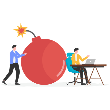 Businessman pushing business bomb  Illustration