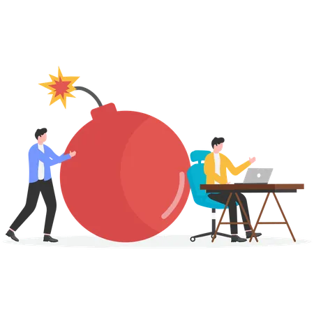 Businessman pushing business bomb  Illustration