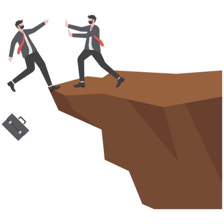 Businessman pushing business partner fall off the cliff  Illustration