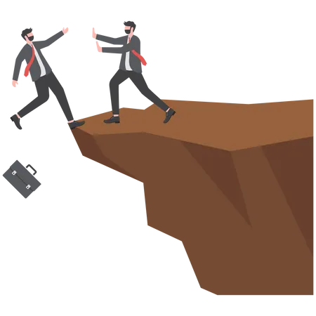 Businessman pushing business partner fall off the cliff  Illustration